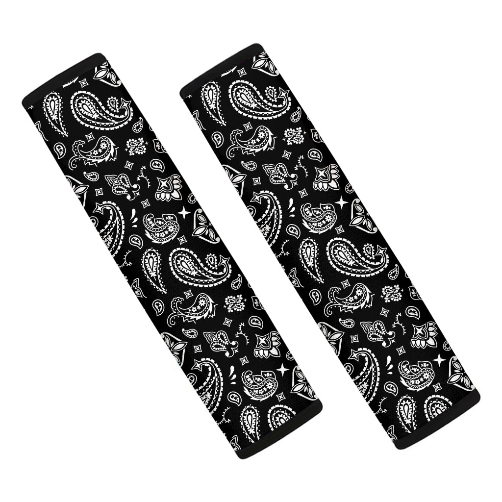 Black Paisley Bandana Pattern Print Car Seat Belt Covers