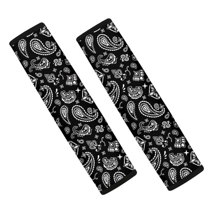 Black Paisley Bandana Pattern Print Car Seat Belt Covers