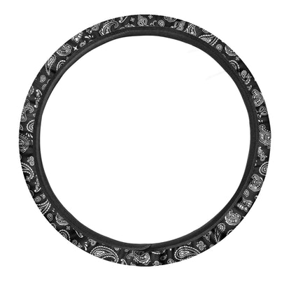 Black Paisley Bandana Pattern Print Car Steering Wheel Cover