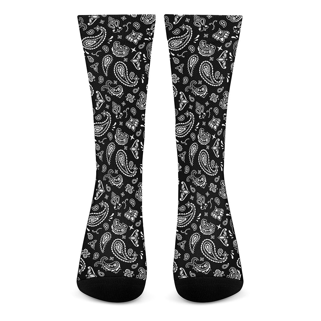 Black Paisley Bandana Pattern Print Crew Socks