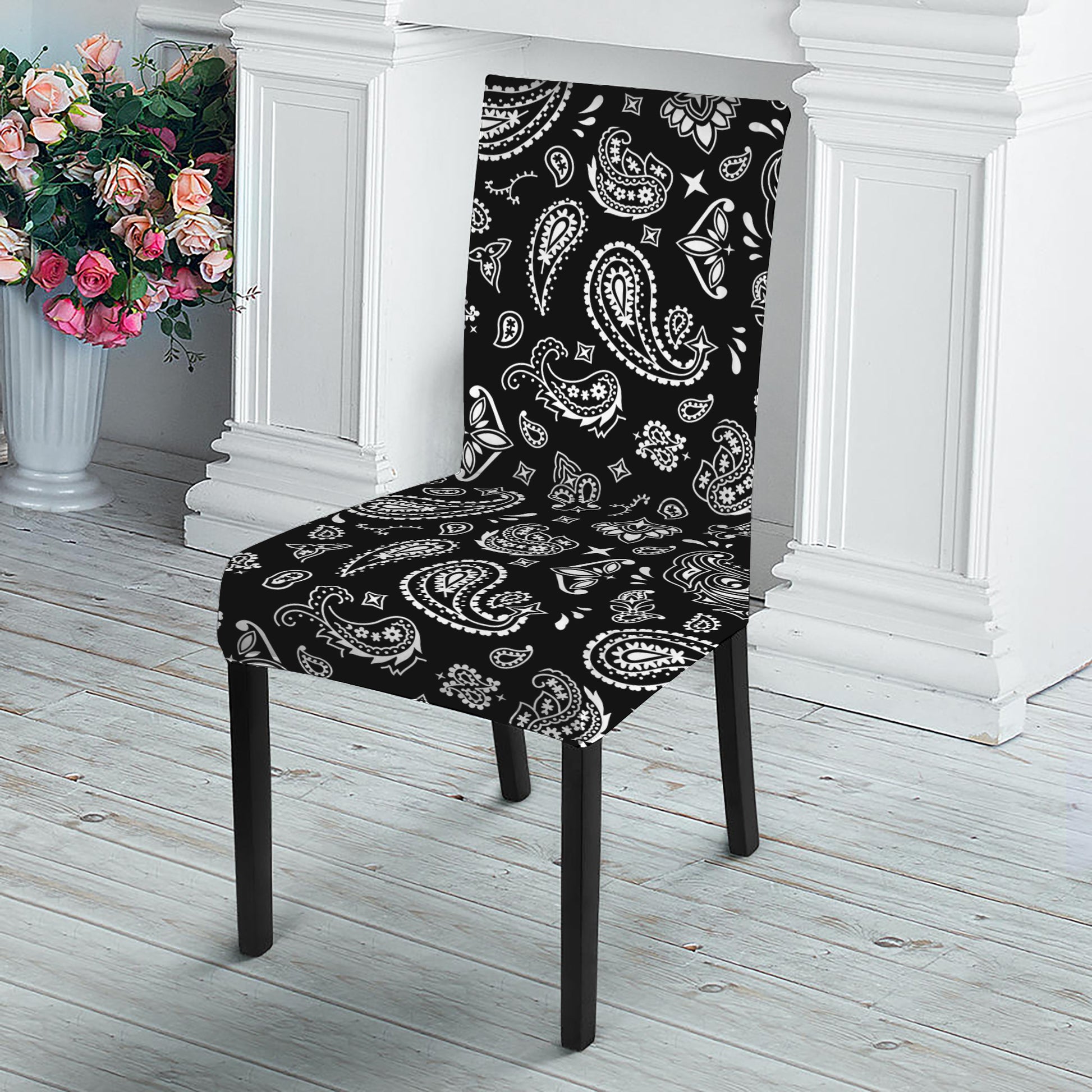 Black Paisley Bandana Pattern Print Dining Chair Slipcover