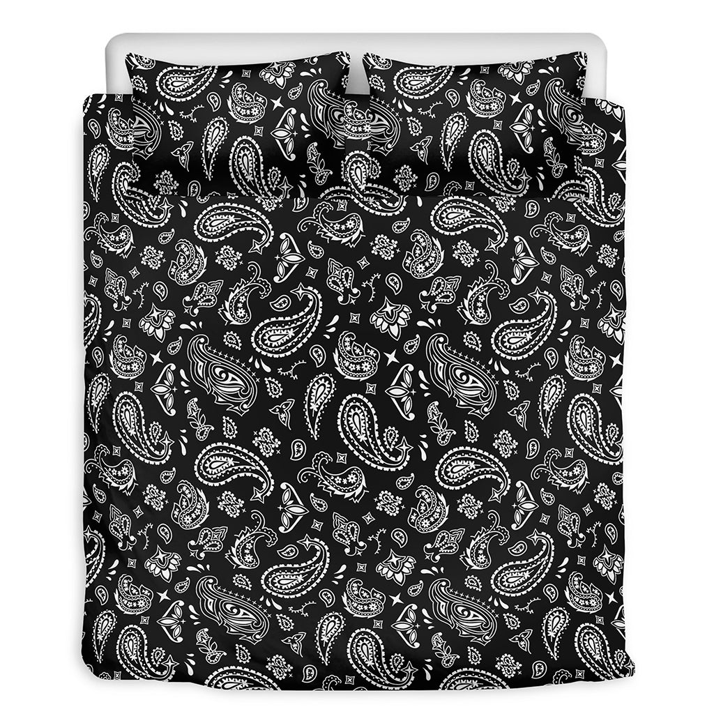 Black Paisley Bandana Pattern Print Duvet Cover Bedding Set