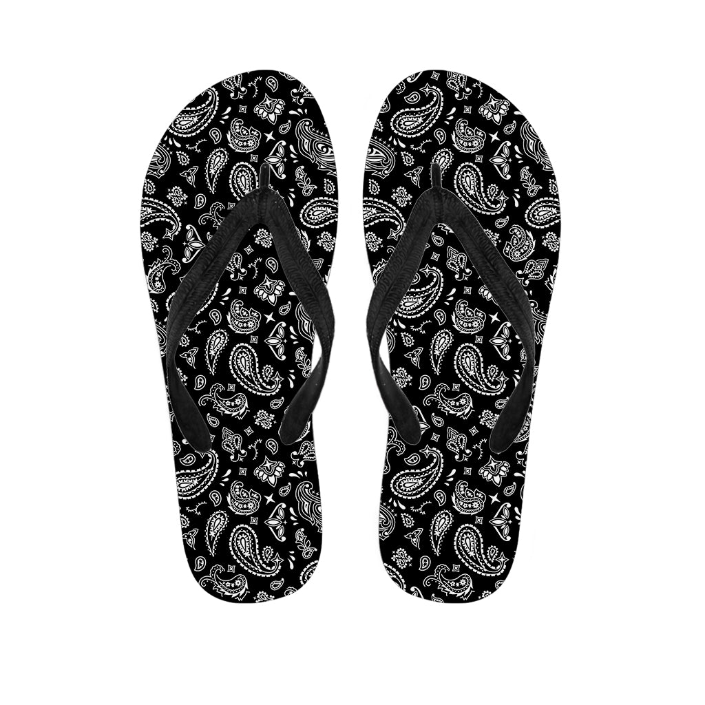 Black Paisley Bandana Pattern Print Flip Flops