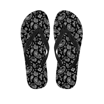 Black Paisley Bandana Pattern Print Flip Flops