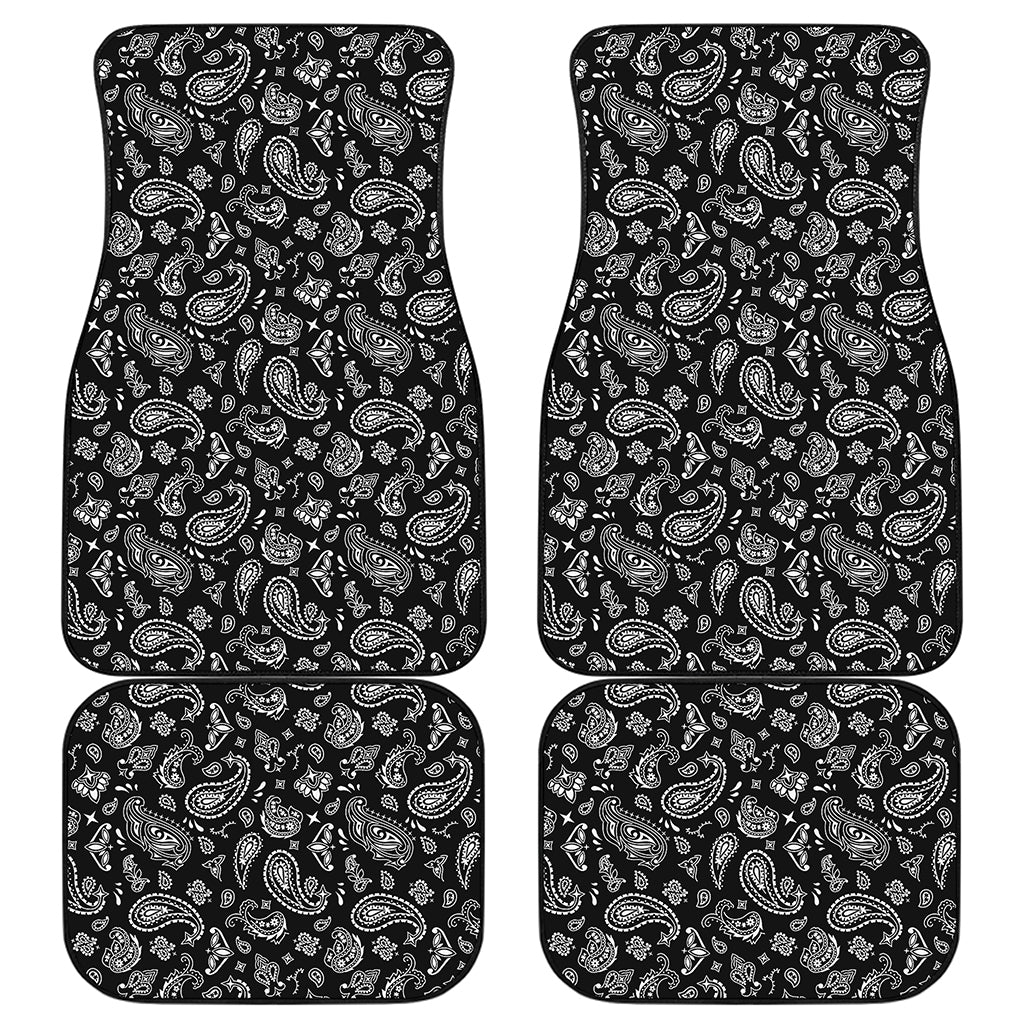Black Paisley Bandana Pattern Print Front and Back Car Floor Mats