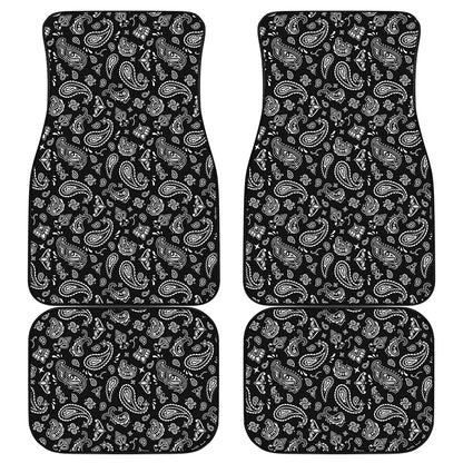 Black Paisley Bandana Pattern Print Front and Back Car Floor Mats