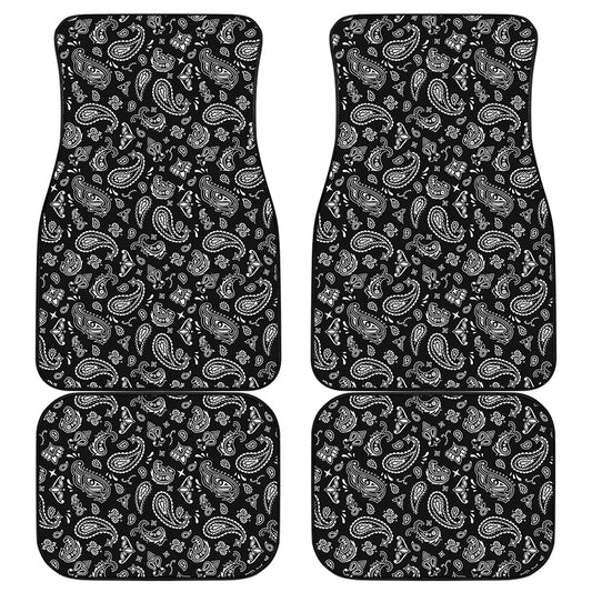 Black Paisley Bandana Pattern Print Front and Back Car Floor Mats