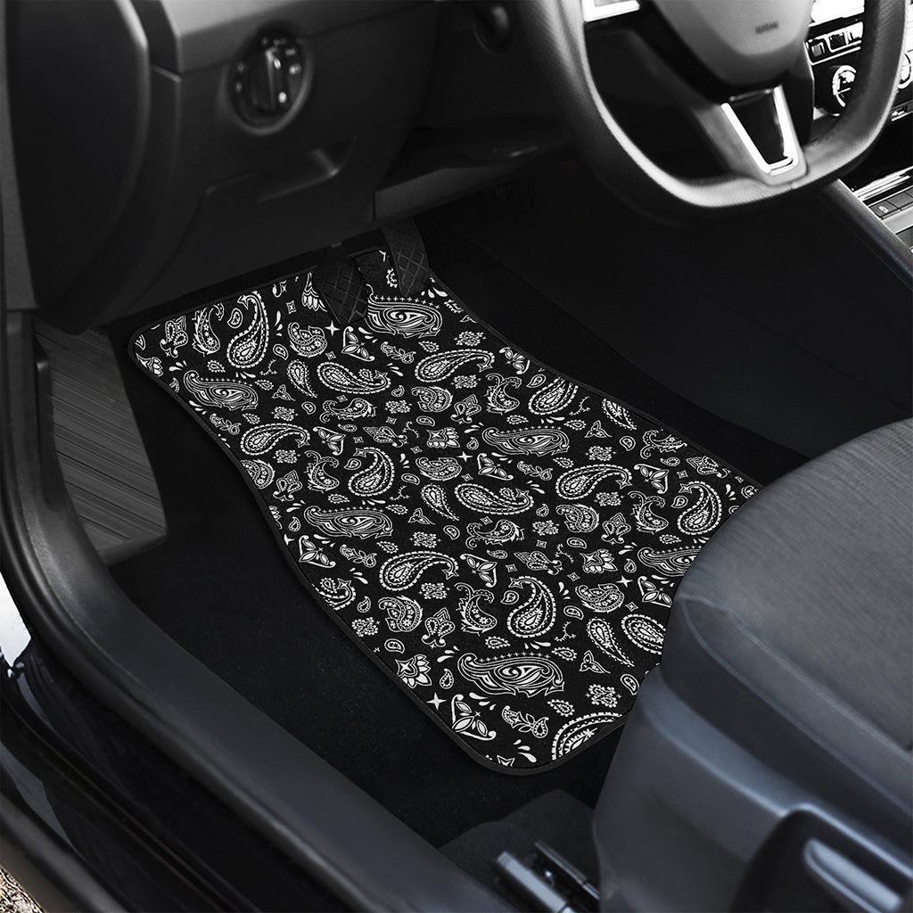 Black Paisley Bandana Pattern Print Front and Back Car Floor Mats