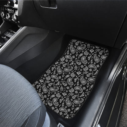 Black Paisley Bandana Pattern Print Front and Back Car Floor Mats