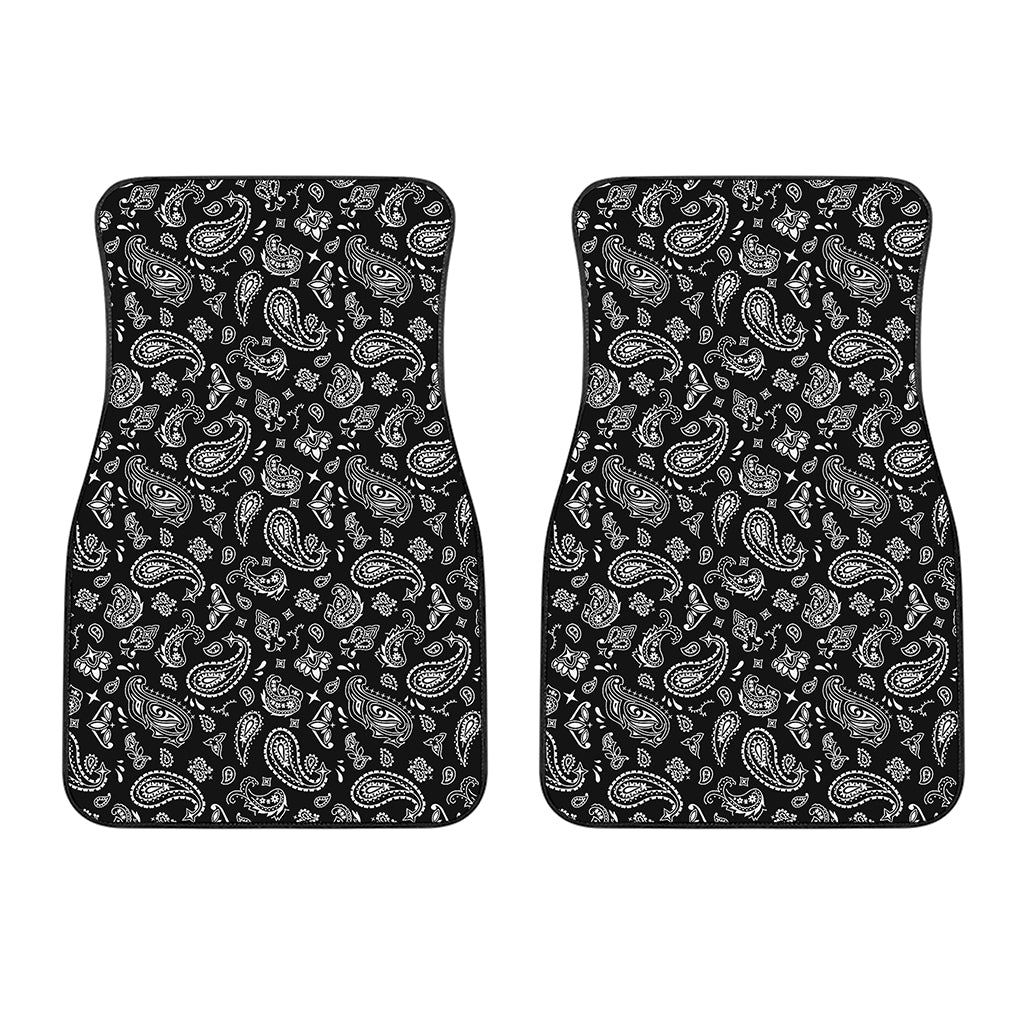 Black Paisley Bandana Pattern Print Front Car Floor Mats