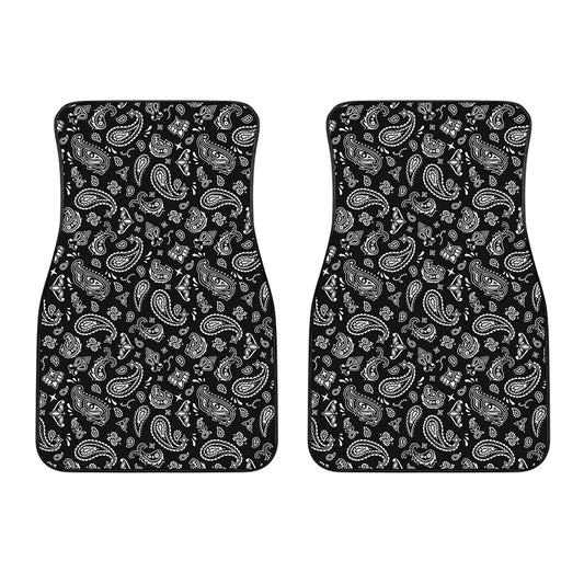 Black Paisley Bandana Pattern Print Front Car Floor Mats