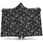 Black Paisley Bandana Pattern Print Hooded Blanket