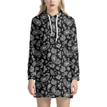 Black Paisley Bandana Pattern Print Hoodie Dress