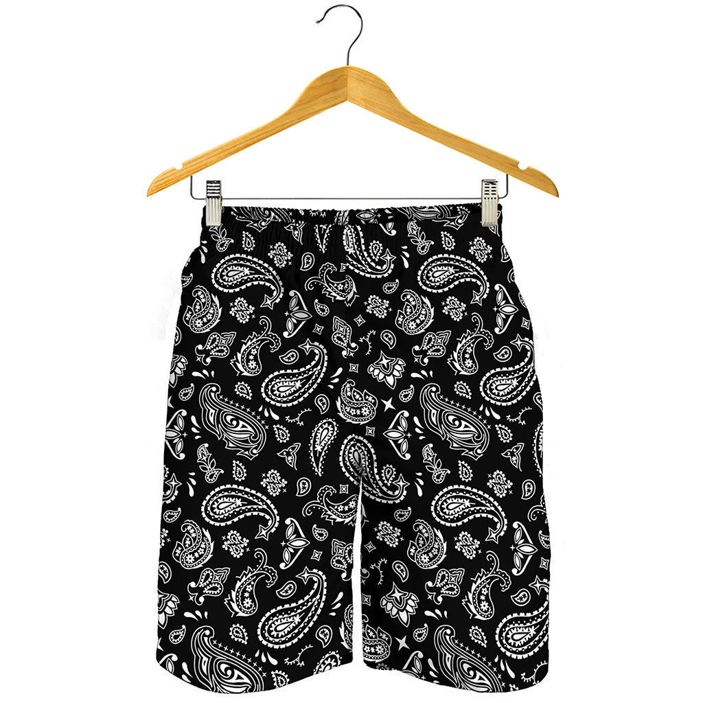 Black Paisley Bandana Pattern Print Men's Shorts