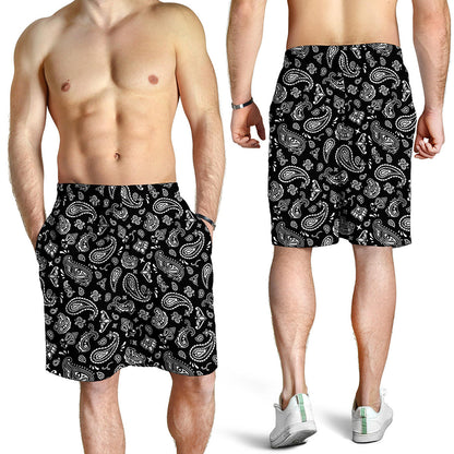 Black Paisley Bandana Pattern Print Men's Shorts