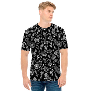 Black Paisley Bandana Pattern Print Men's T-Shirt