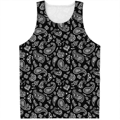 Black Paisley Bandana Pattern Print Men's Tank Top