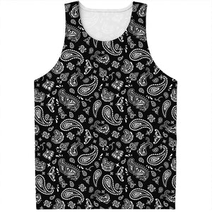 Black Paisley Bandana Pattern Print Men's Tank Top