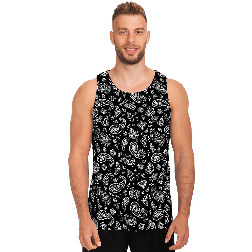 Black Paisley Bandana Pattern Print Men's Tank Top