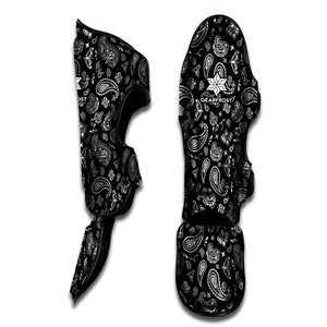 Black Paisley Bandana Pattern Print Muay Thai Shin Guard