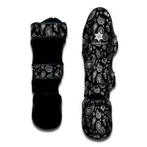 Black Paisley Bandana Pattern Print Muay Thai Shin Guard