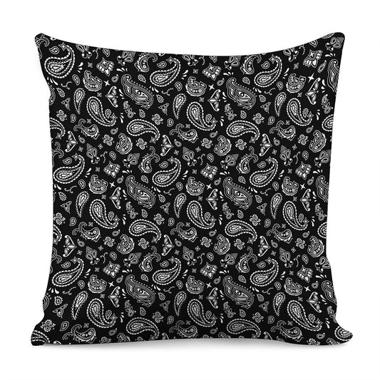 Black Paisley Bandana Pattern Print Pillow Cover
