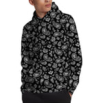 Black Paisley Bandana Pattern Print Pullover Hoodie
