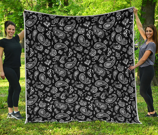 Black Paisley Bandana Pattern Print Quilt