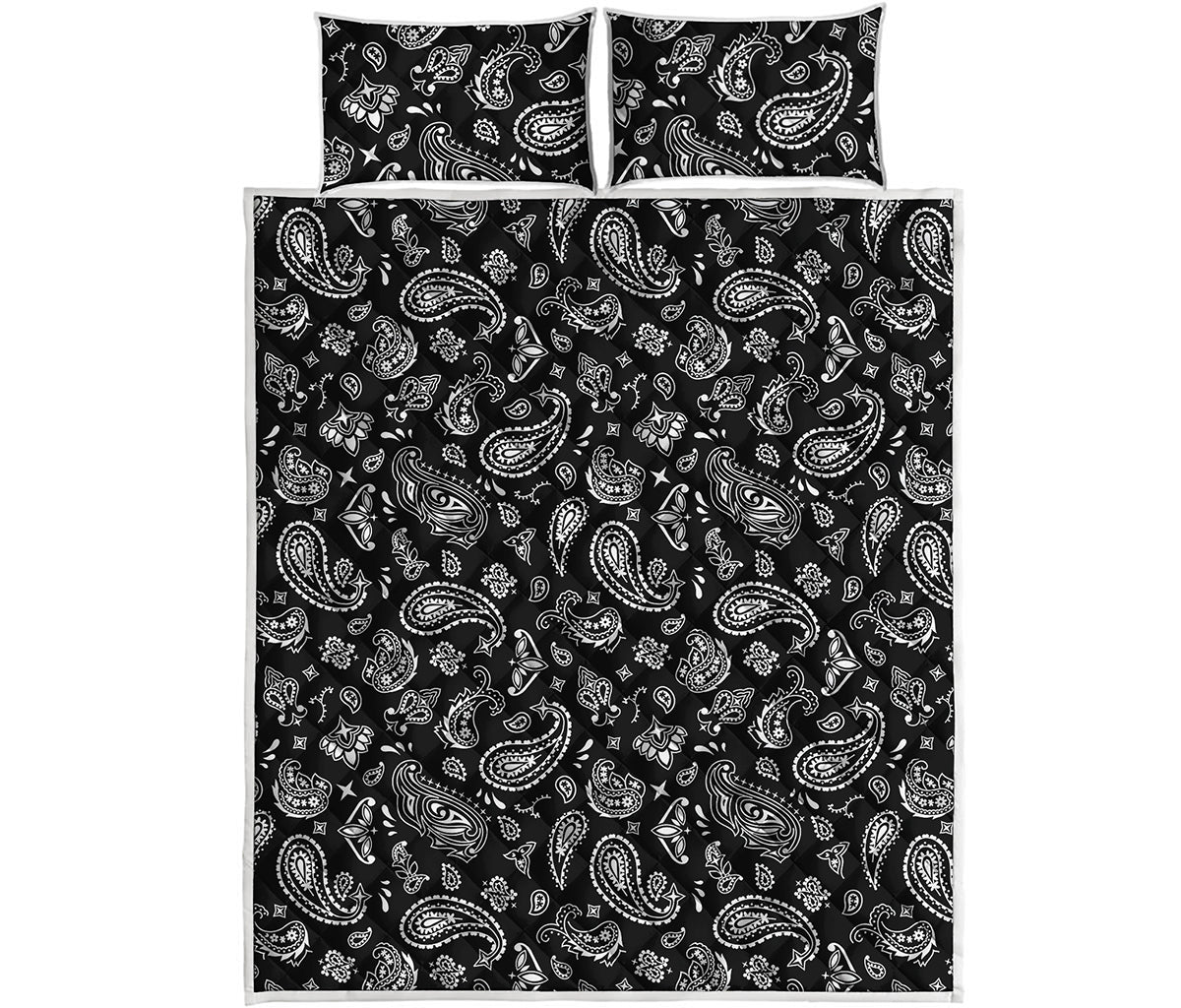 Black Paisley Bandana Pattern Print Quilt Bed Set