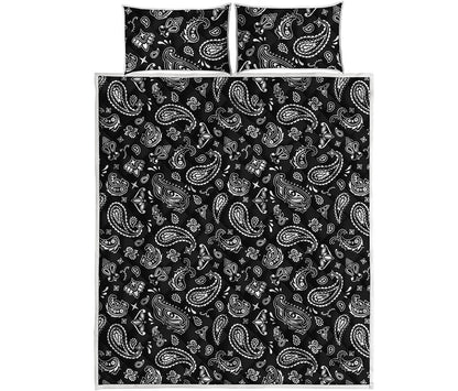 Black Paisley Bandana Pattern Print Quilt Bed Set