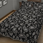 Black Paisley Bandana Pattern Print Quilt Bed Set