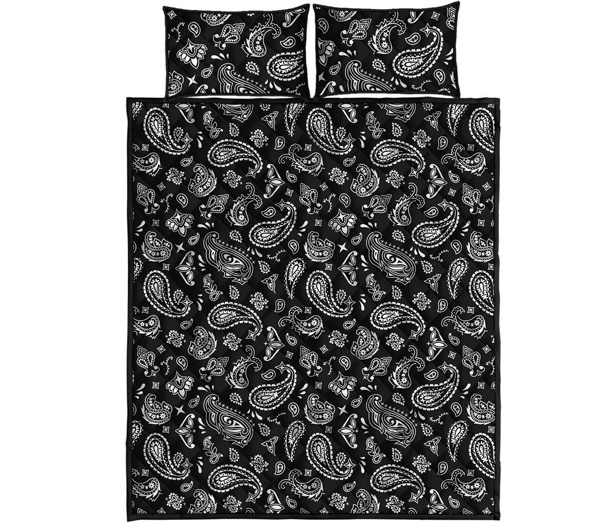 Black Paisley Bandana Pattern Print Quilt Bed Set