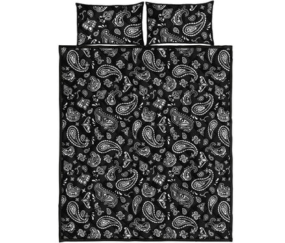 Black Paisley Bandana Pattern Print Quilt Bed Set