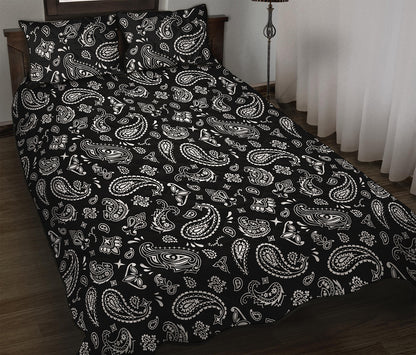 Black Paisley Bandana Pattern Print Quilt Bed Set