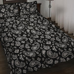 Black Paisley Bandana Pattern Print Quilt Bed Set