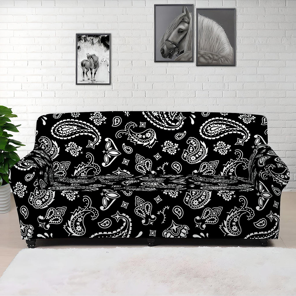 Black Paisley Bandana Pattern Print Sofa Cover