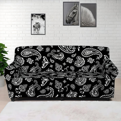 Black Paisley Bandana Pattern Print Sofa Cover