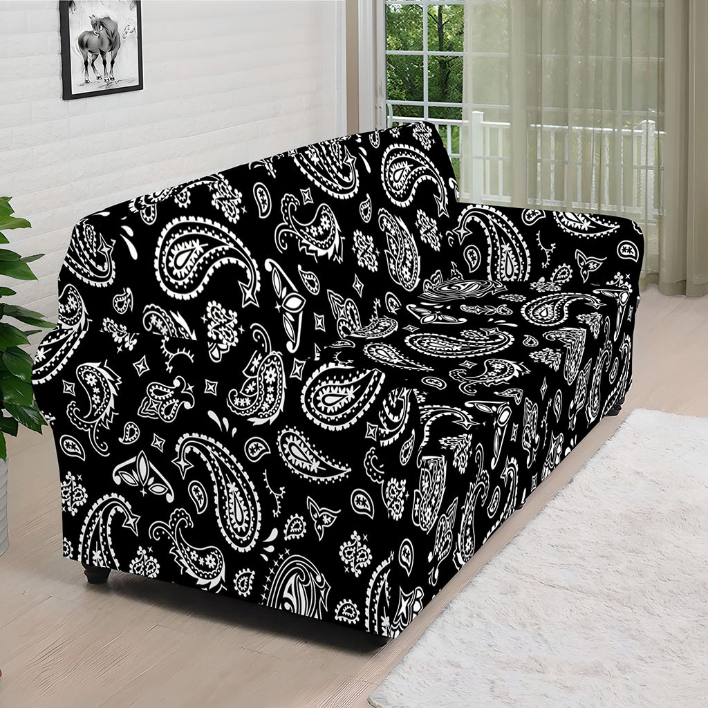 Black Paisley Bandana Pattern Print Sofa Cover