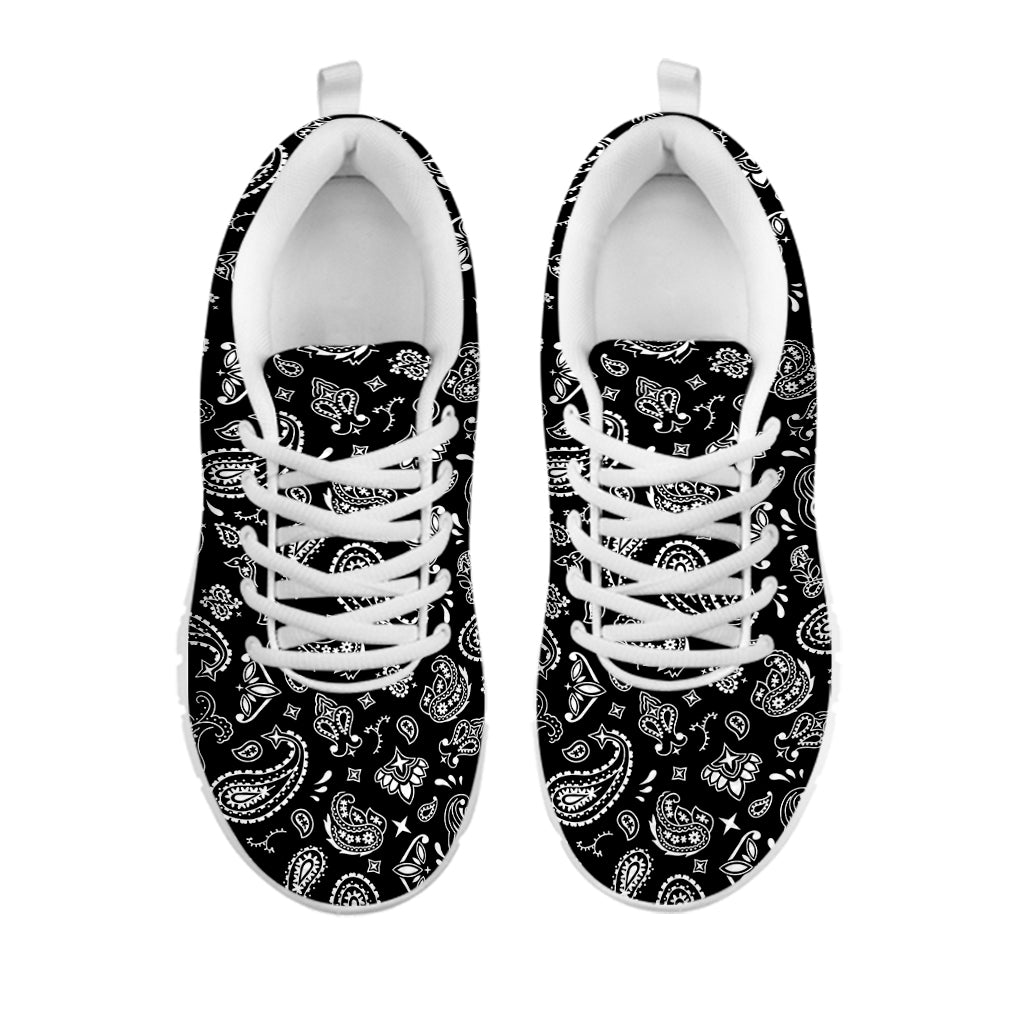 Black Paisley Bandana Pattern Print White Sneakers