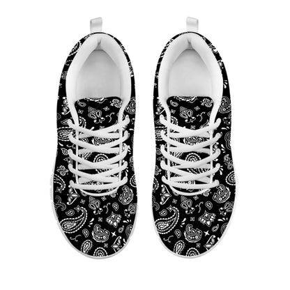 Black Paisley Bandana Pattern Print White Sneakers