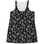Black Paisley Bandana Pattern Print Women's Racerback Tank Top