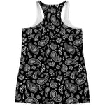 Black Paisley Bandana Pattern Print Women's Racerback Tank Top