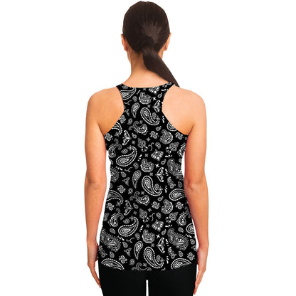 Black Paisley Bandana Pattern Print Women's Racerback Tank Top