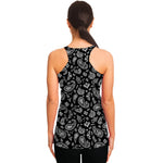 Black Paisley Bandana Pattern Print Women's Racerback Tank Top