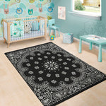 Black Paisley Bandana Print Area Rug