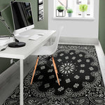 Black Paisley Bandana Print Area Rug