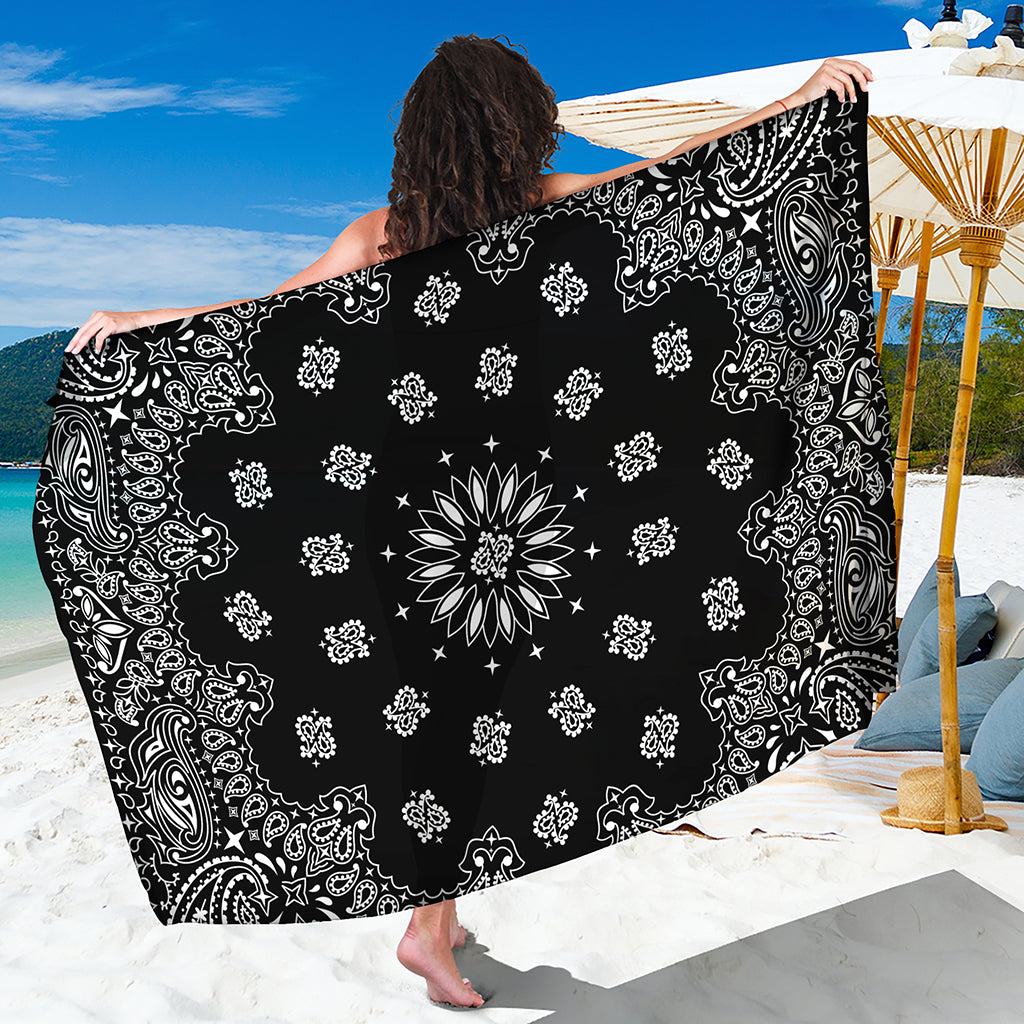 Black Paisley Bandana Print Beach Sarong Wrap