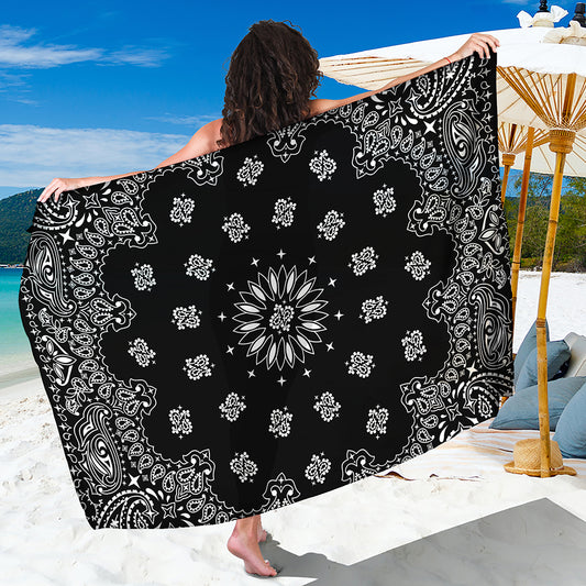 Black Paisley Bandana Print Beach Sarong Wrap