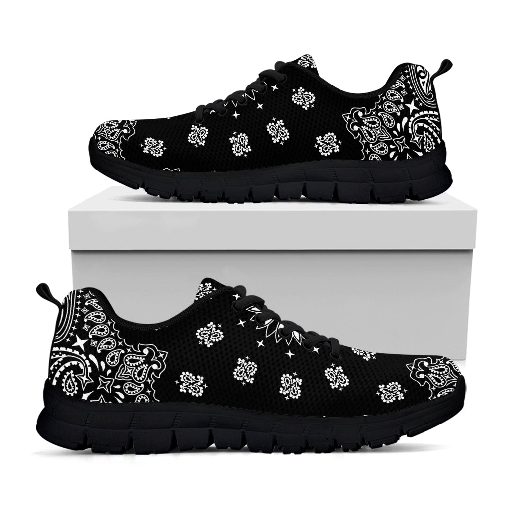 Black Paisley Bandana Print Black Sneakers