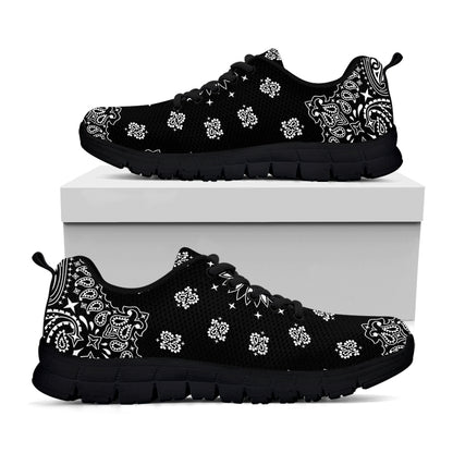 Black Paisley Bandana Print Black Sneakers